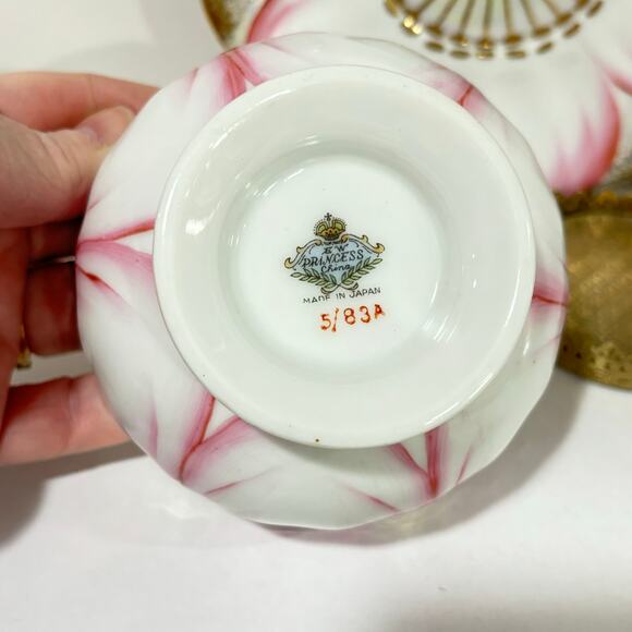 EW Princess Japan bowl & saucer set white pink gold lotus flower porcelain - Picture 4 of 9